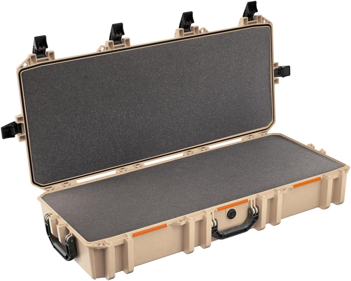 Pelican V700 Vault Takedown Rifle/Shotgun Case with Foam, Tan, Bundle 12x12 Splatter Shooting Target Stickers, 10-Pack