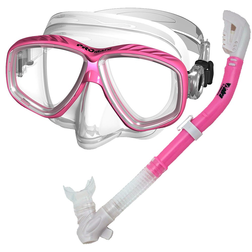 Promate Snorkeling Scuba Dive Dry Snorkel Purge Mask Gear Set, WhitePink