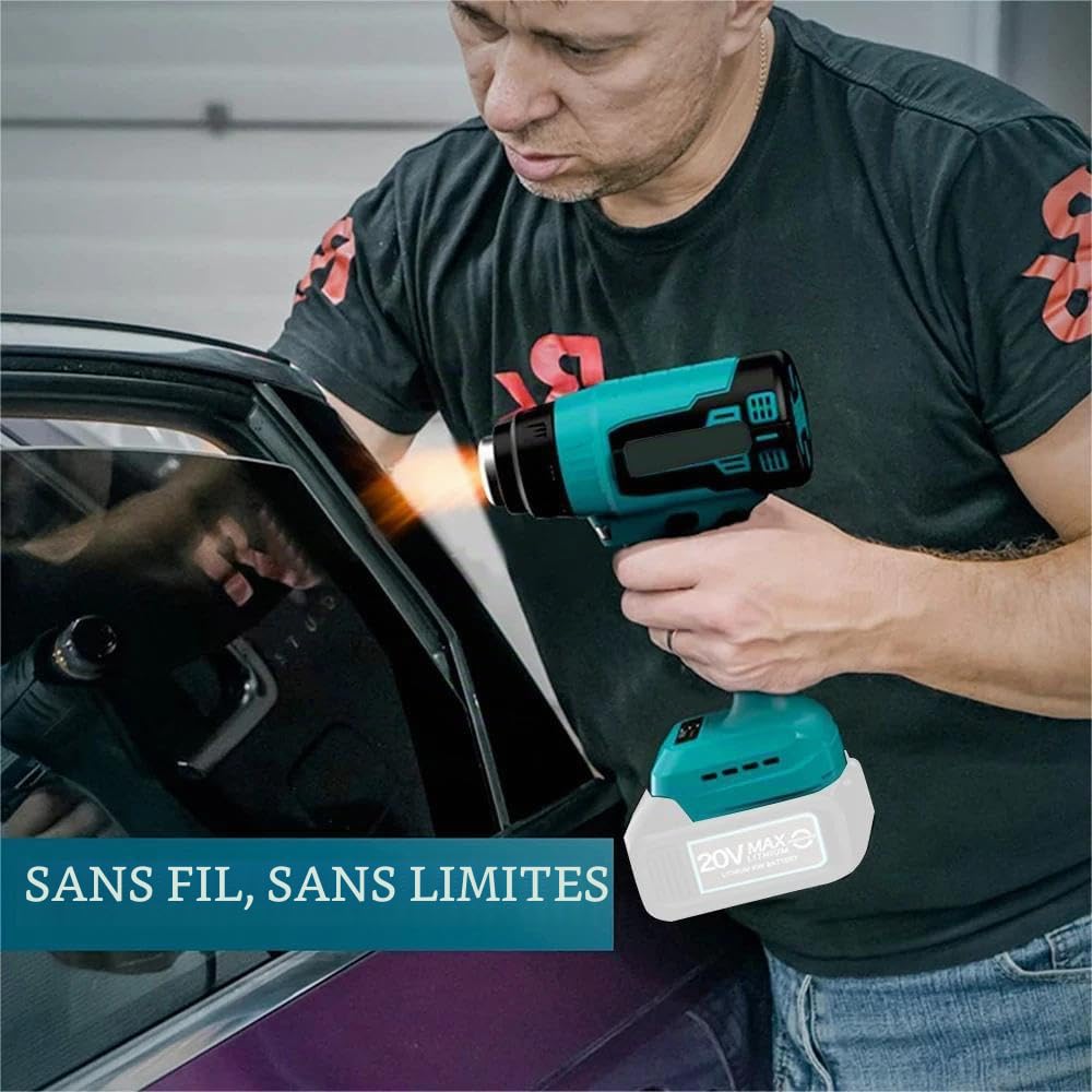 Décapeur Thermique, Pistolet à Air Chaud pour batterie Makita 18v, avec réducteur, jet large, buse réflectrice, température jusqu'à 550°C, éclairage LED, Pistolet Thermique pour Retrait Thermiquement