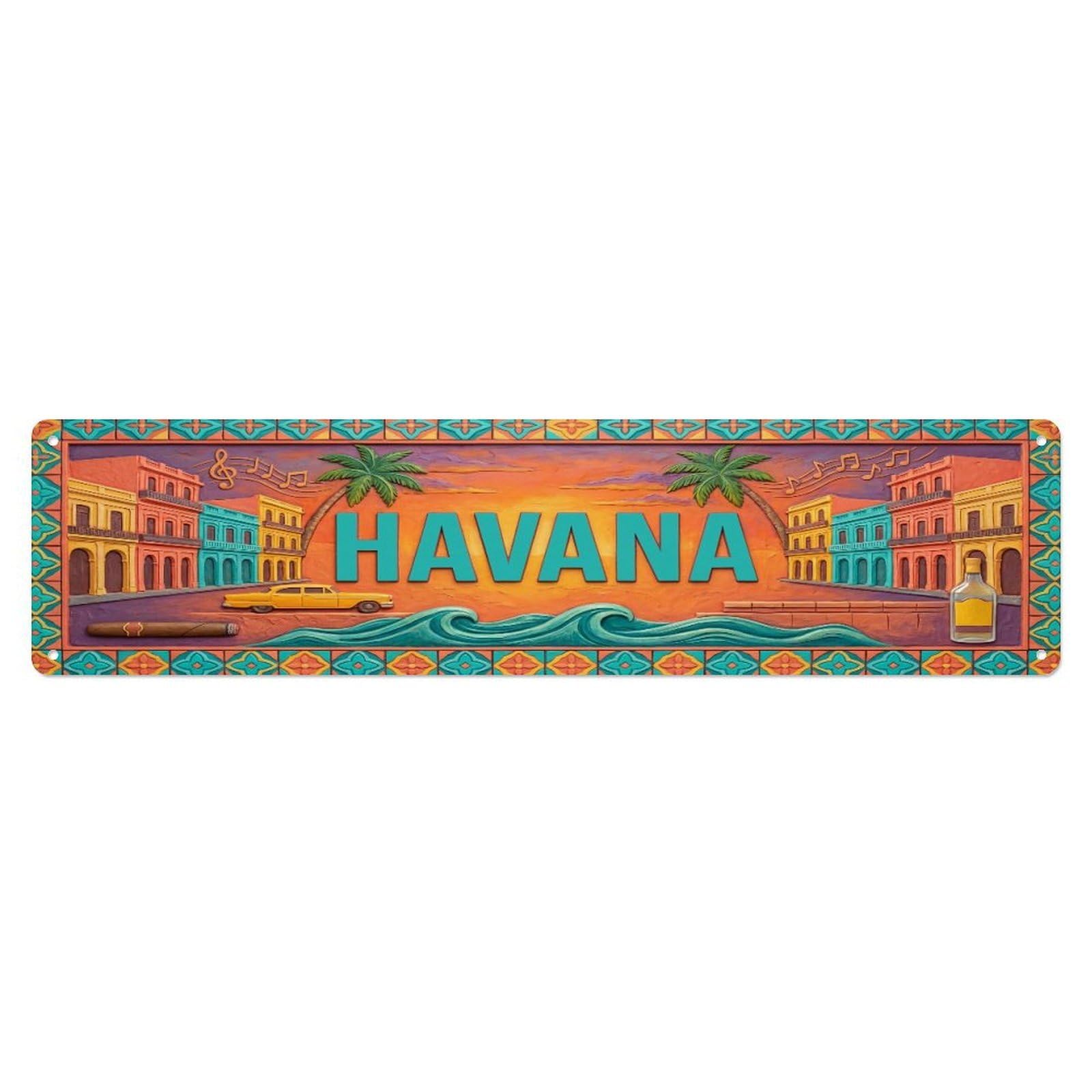 Xanthor Style Metal Tin Sign Vintage Havana Cuba Flag Pattern