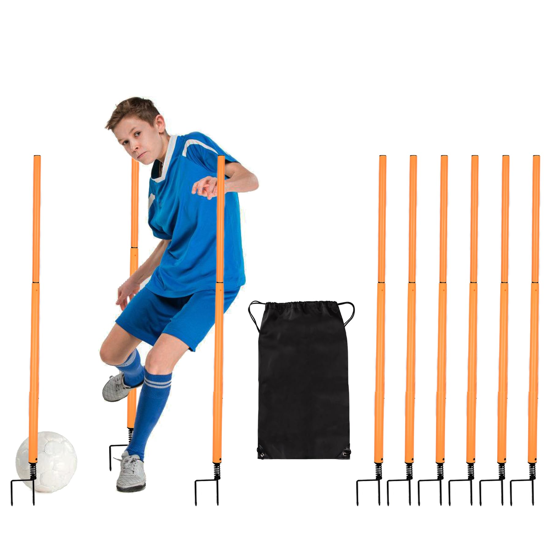 BOOSTEADY Piquets de Slalom Réglables, Set de 4 ou 6 Barres de Slalom Télescopiques pour Football, Barres d'Agilité Bâtons de Slalom, Barres d'Entraînement d'Agilité de Football