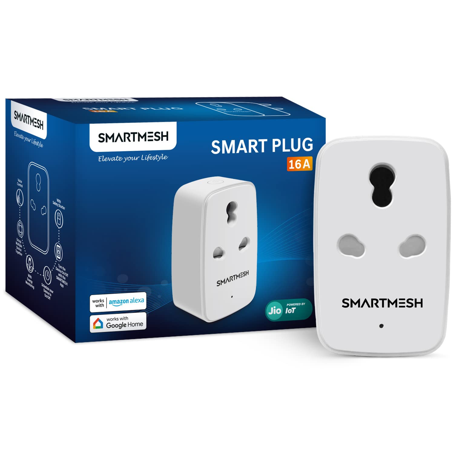 SMARTMESH 16A Smart Plug Powered by Jio IoT with Energy Monitoring- Suitable for Large Appliances like Refrigerator, Geysers, Microwave Ovens, Air Conditioners (Works with Alexa and Google Assistant) (B0CX99PLGM) Amazon Price History, Amazon Price Tracker