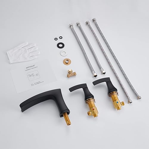 Miniatura 39 de Grifo de bañera de cascada de montaje en cubierta, grifo de bañera romano, grifos de bañera de oro cepillado, grifos de baño de latón de 3 agujeros