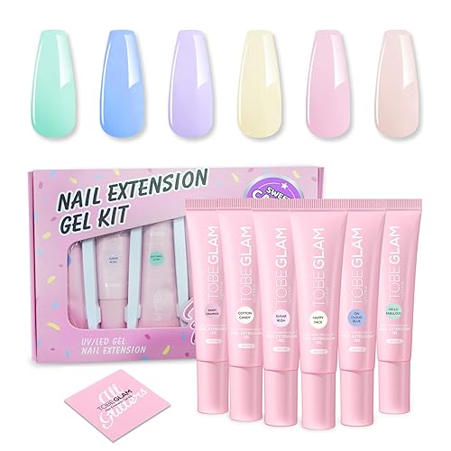 TOBEGLAM Juego de gel de extensión de uñas Sweet Candy 6 colores Gel constructor de uñas 05fl oz diseño de arte de uñas extensión de gel de uñas