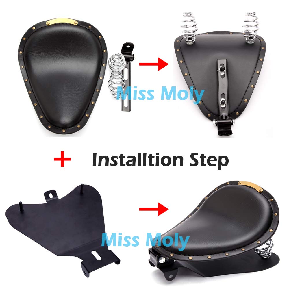 Motorrad Leder Solo Sitz, Motorrad Sitz Mit Frühling Grundplatte für Bobber Sportster XL1200 883 48 Dyna Softail(Schwarz)