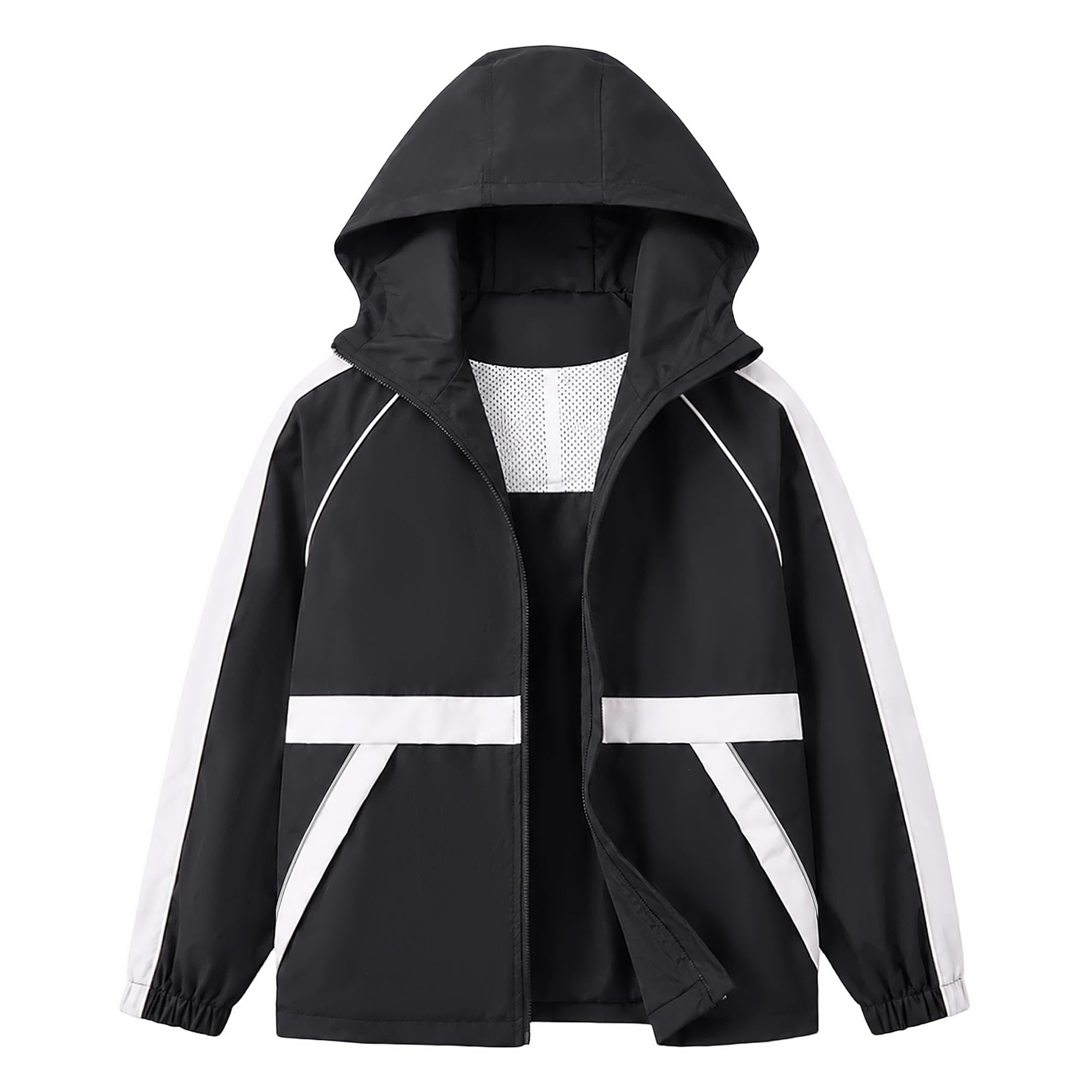 Rolanko Chaqueta Impermeable con Capucha para Niñas, Chaqueta Cortavientos Ligera con Cremallera para Niños
