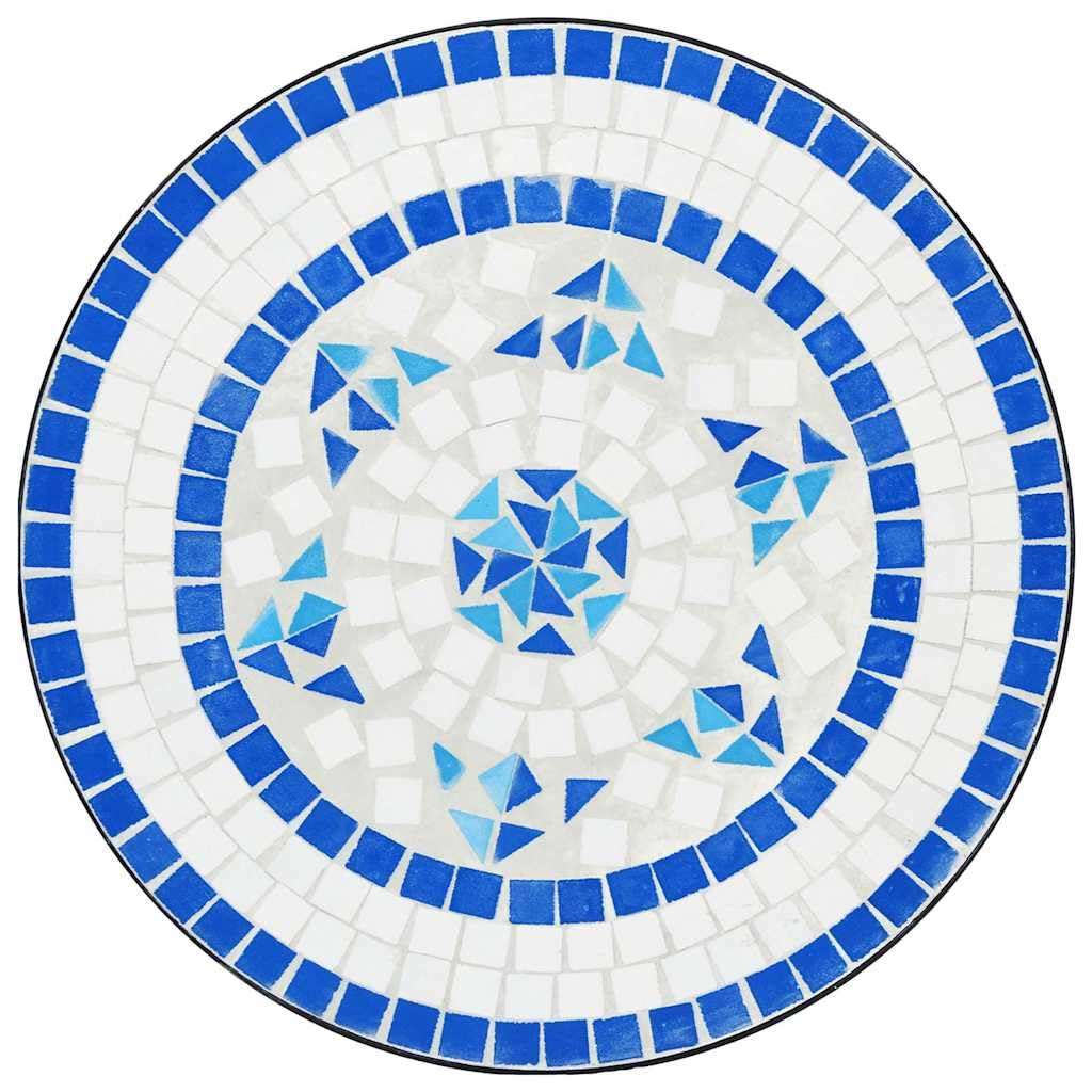 Generico Set da Bistrot con Mosaico Blu e Bianco in Ferro e Ceramica,Set da Giardino