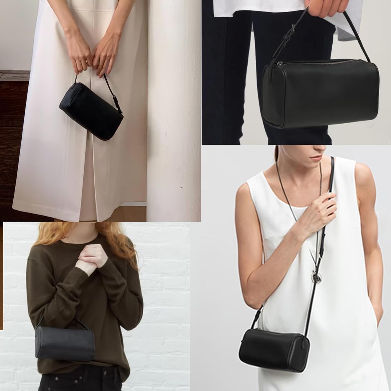 Genuine Leather Barrel Bag with Addiional Adjustable Strap, Calfskin Hobo Bags Inner Sheepskin Crossbody Purse with ID Holder - Image 2