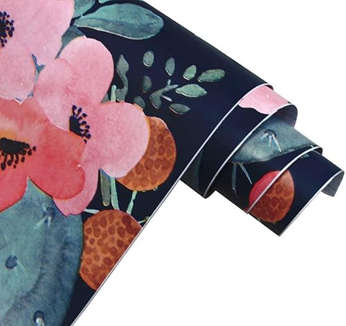 Miniatura 7 de Papel tapiz extraíble con diseño de cactus floral rosa azul marino, vinilo autoadhesivo prepegado decorativo para niñas y mujeres, gabinetes de