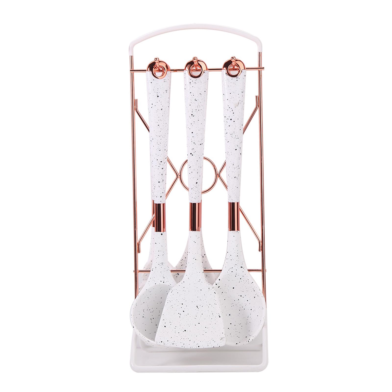Silikon Küchenhelfer Set, Küchenutensilien Kochgeschirr Hitzebeständig Kochbesteck Backen Kochen Antihaft 7 Stück,Spray dots,White