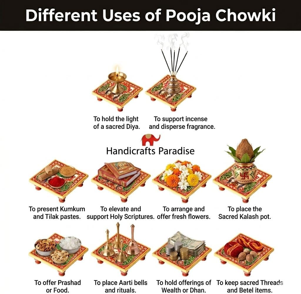 Handicrafts Paradise Puja Chowki In Marble With Peacock Design