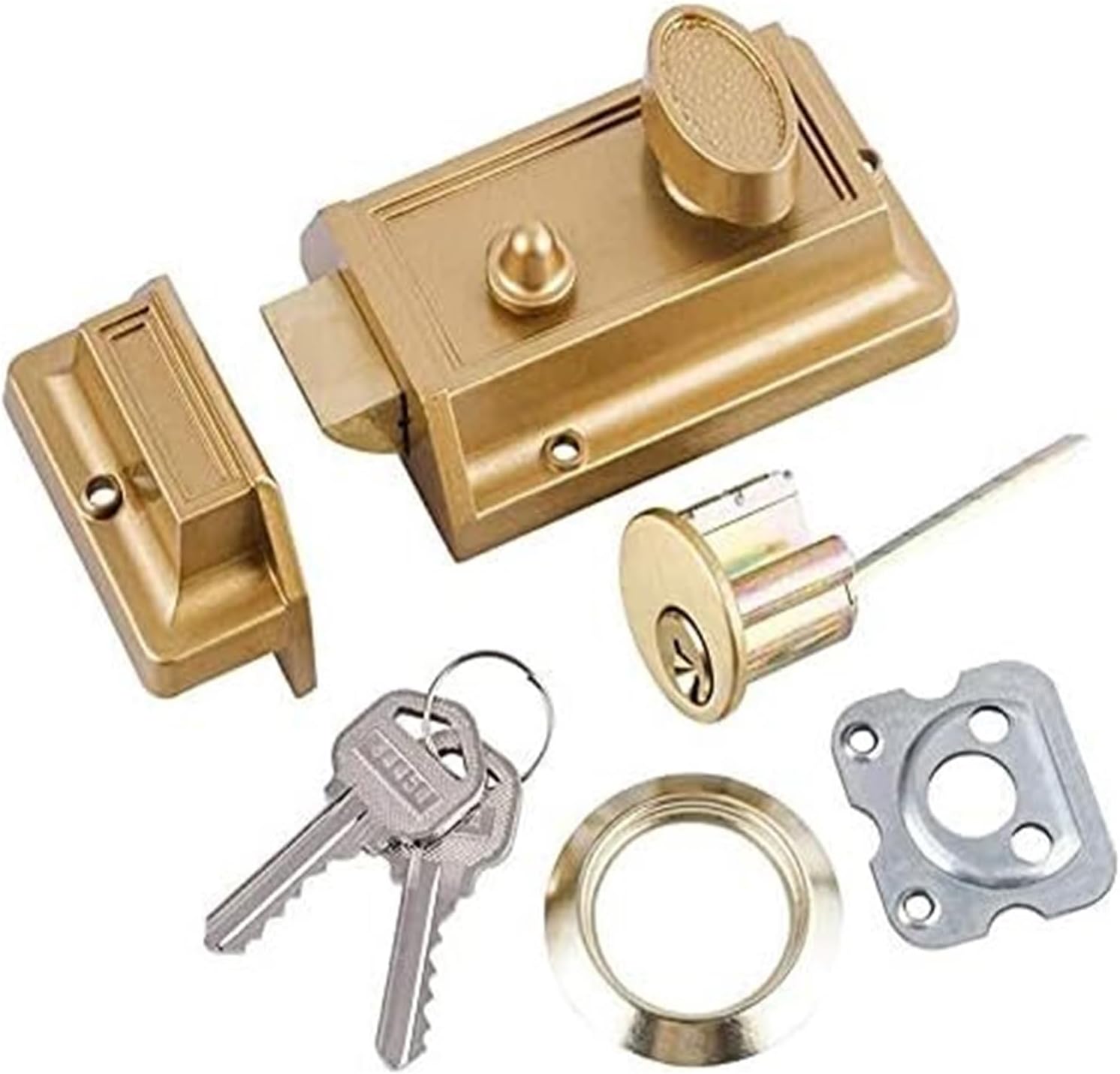 Door Handle Lock,Zinc Cylinder Deadbolt Latch for Night Gate Entrance Gold Finish