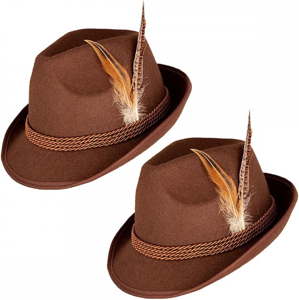 A2ZFD Adult Deluxe Bavarian Hat Multi-Pack Options - Brown Oktoberfest Fancy Dress Party Accessories (2 Pack)