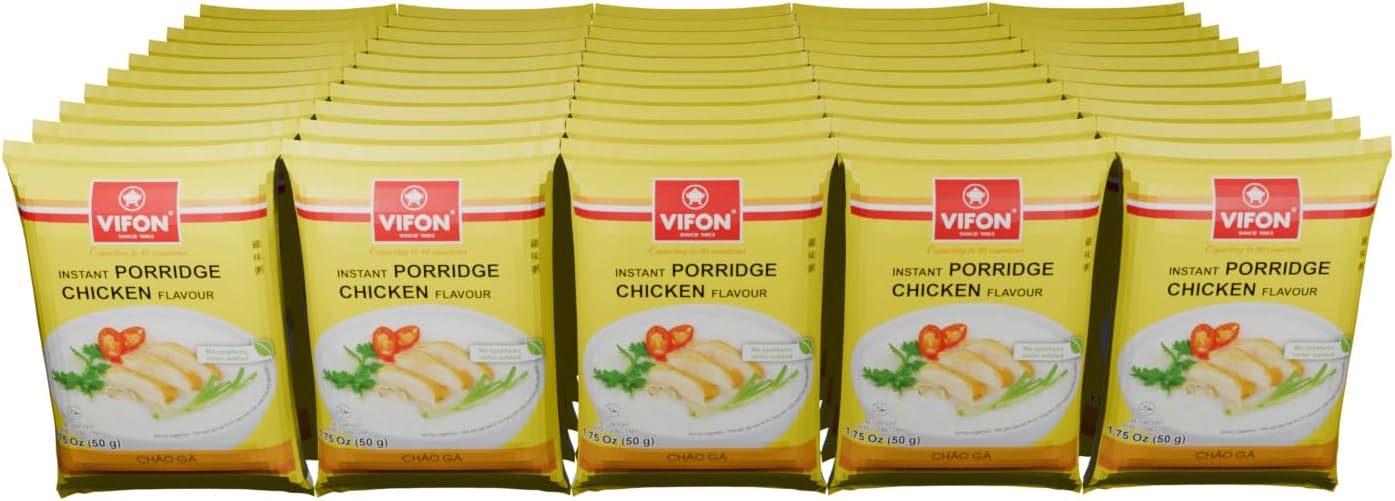 VIFON Instant Chicken Porridge (Chicken Flavor) Congee Bag, 50 g | Pack of 50 | Halal Certified | Vietnamese Instant Rice Porridge | Real Spices | Ready in 3 Minutes