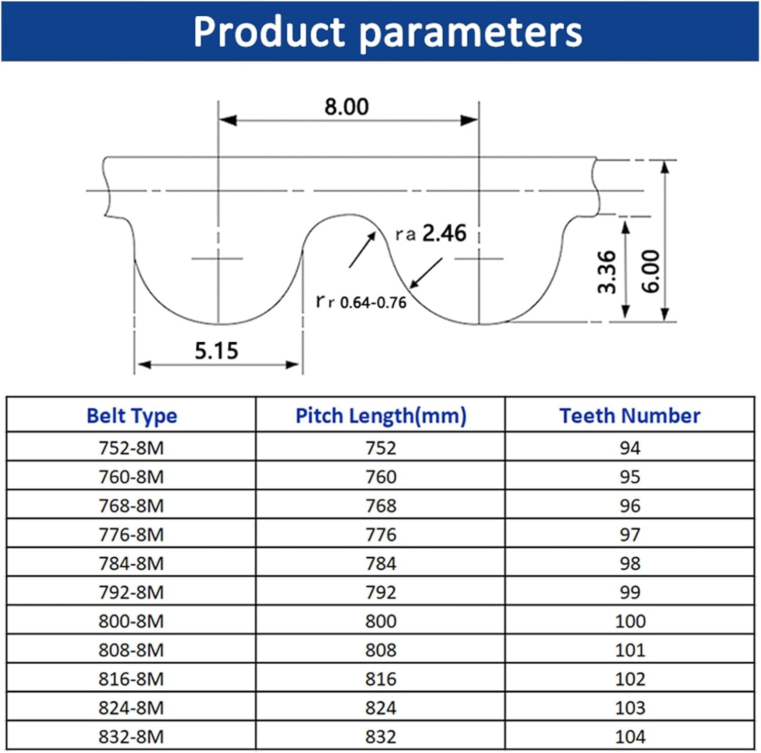 1pc HTD 8M タイミングベルト C=752 760 768 776 784 792 800 808 816 824 832