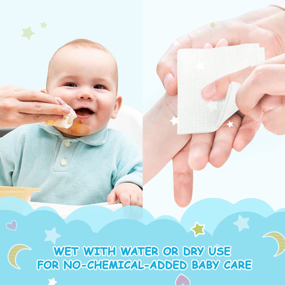 Orighty Lingettes sèches pour bébé – Gants de toilette super doux, tissu 100 % non parfumé pour la peau sensible, idéal pour changer les