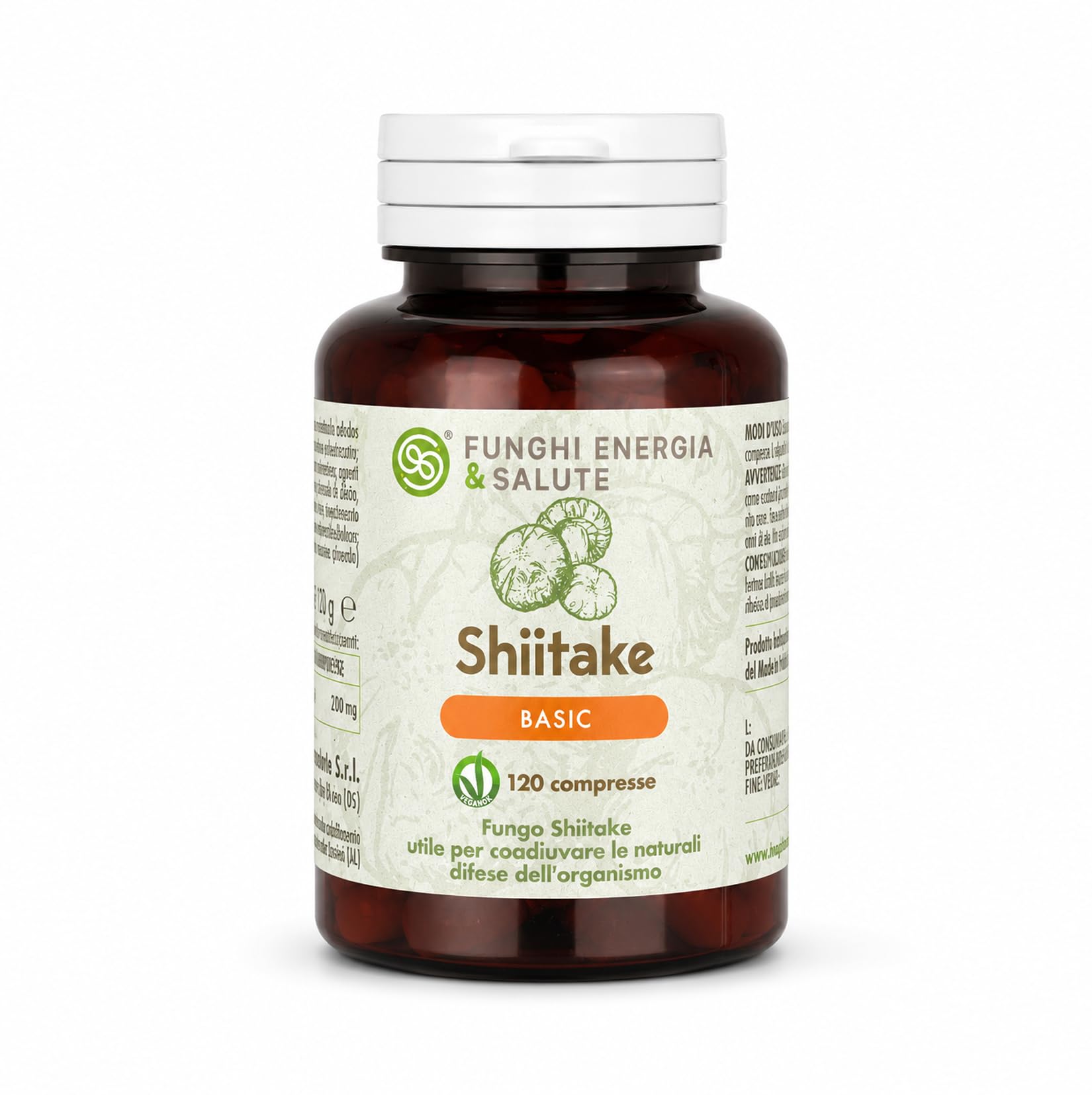 Shiitake Basic Integratore Funghi Medicinali 120 Compresse 500 mg | Lentinula edodes, VeganOK, senza OGM glutine e metalli pesanti, benessere generale, vitalità e metabolismo