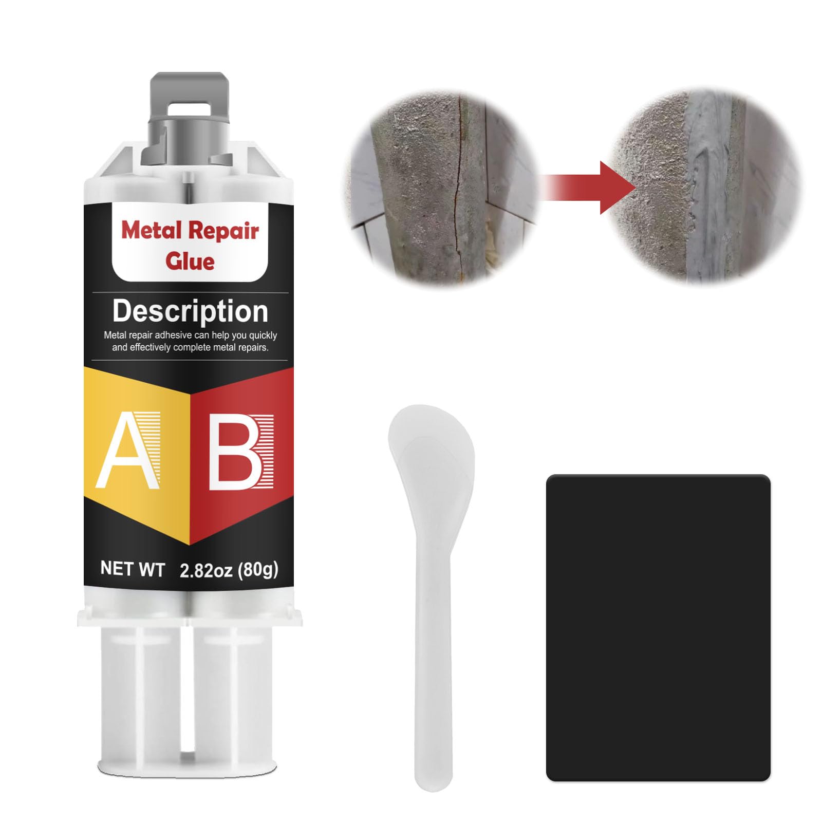 80g Pegamento Para Metal, Alta Resistencia Pegamento Metal Utilizado Para la Reparación de Grietas y Soldadura de Huecos, Apto Plástico, Acero Inoxidable y Aleación de Aluminio