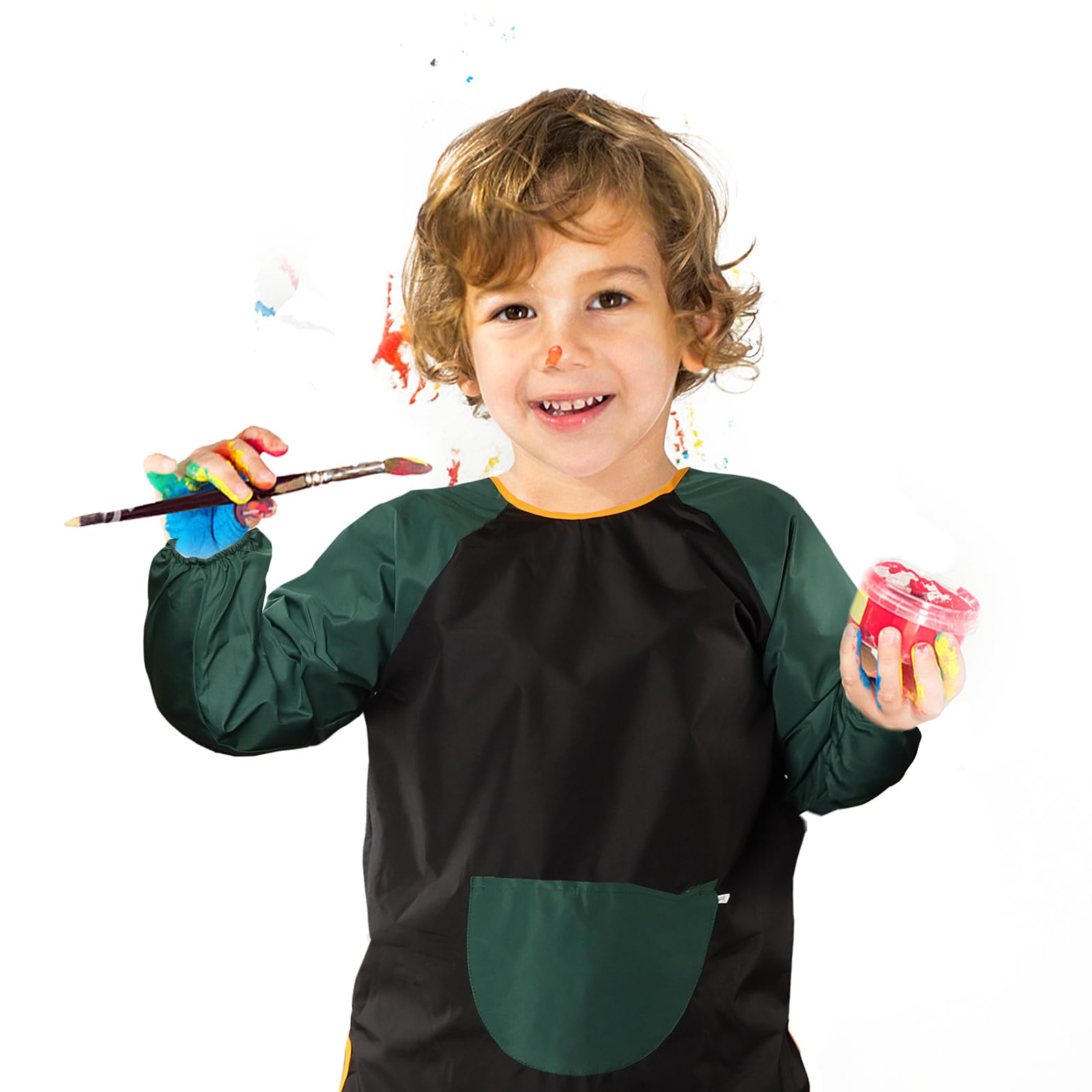GEBETTER 1Pc Tablier Peinture Enfant Blouse Imperméable Réutilisable Manche Longue avec Poche Fourniture Rentrée Ecole Garçon Fille 7-11 ans pour Art Peinture Coloriage