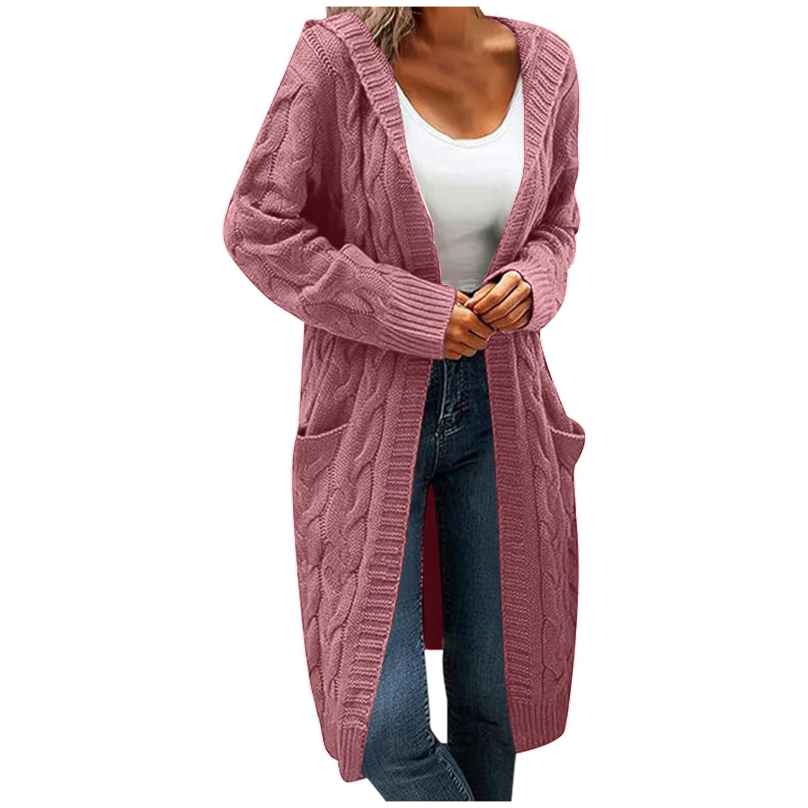 Genérico Suéter largo chaqueta holgada capucha mujer otoño invierno cálido punto ropa exterior