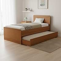 Cama Solteiro com Bicama Auxiliar Deslizante em MDF Premium, Estrutura Robusta e Design Elegante para o Seu Quarto (Cerejeira)