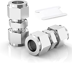 ERGAOBOY 2 Stück 12mm OD x 12mm OD 304 Edelstahl-Kompressionsrohr-Verschraubung, Heay Duty 304 Edelstahl-Kompressionsverschraubung