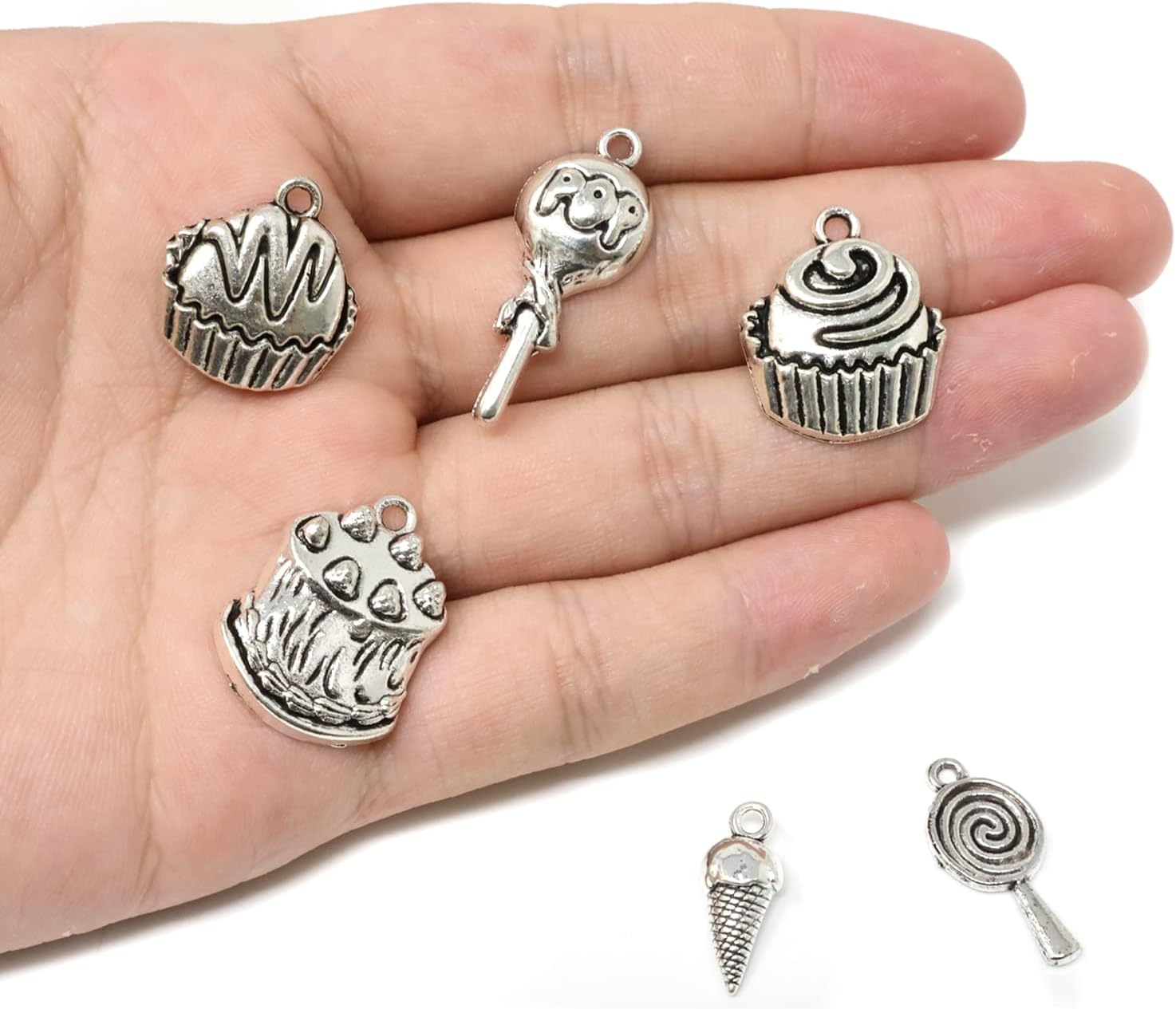 Honbay 70PCS Alloy Cake Charms Pendant Lollipop Ice Cream Cupcake Food Dangle Charms for Earrings Bracelet Necklace Jewelry Making (7 Style) - Image 3