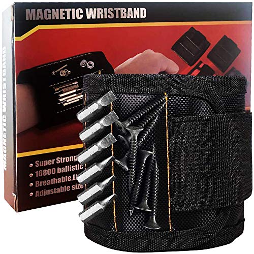 Magnetic Wristband with 15 Strong Magnets, Best DIY Dad Gifts Magnetic Tool Wristband for Holding Tools, Screws, Nails, Bits and Parts, Adjustable Size Tool Belts for Craftsman Men Dad Husband