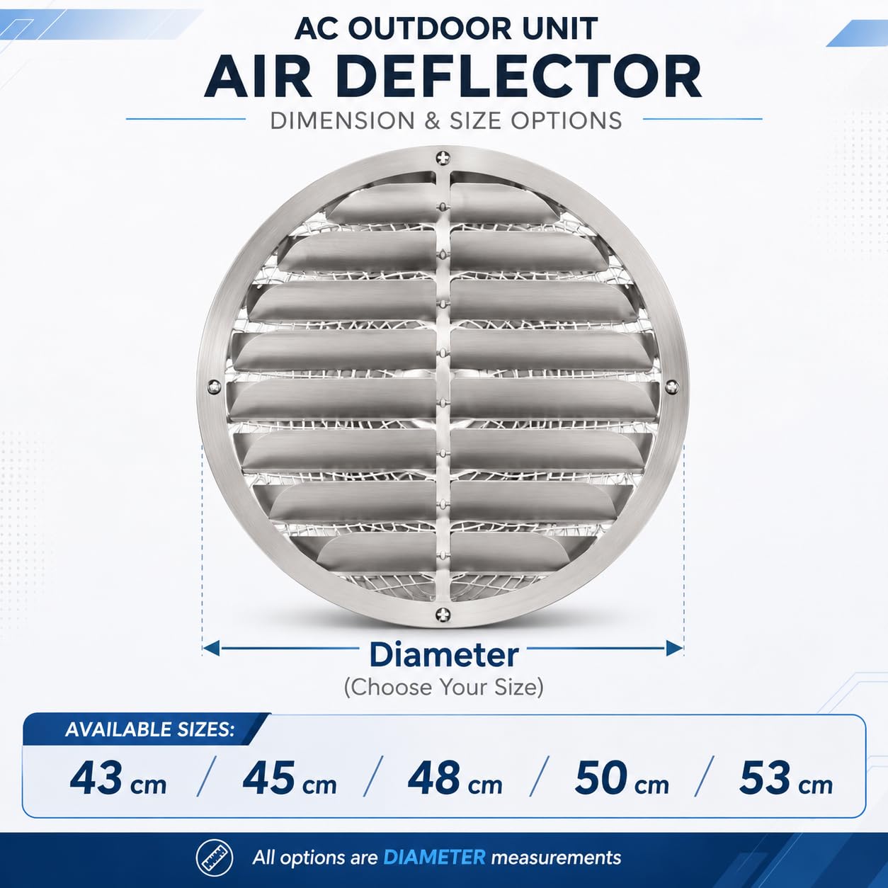 Deflettore d'aria per unità esterne, copertura rotonda in acciaio inox AC, deflettore di uscita dell'aria per aria condizionata esterna, griglia di protezione contro l'aria diretta, conduzione di