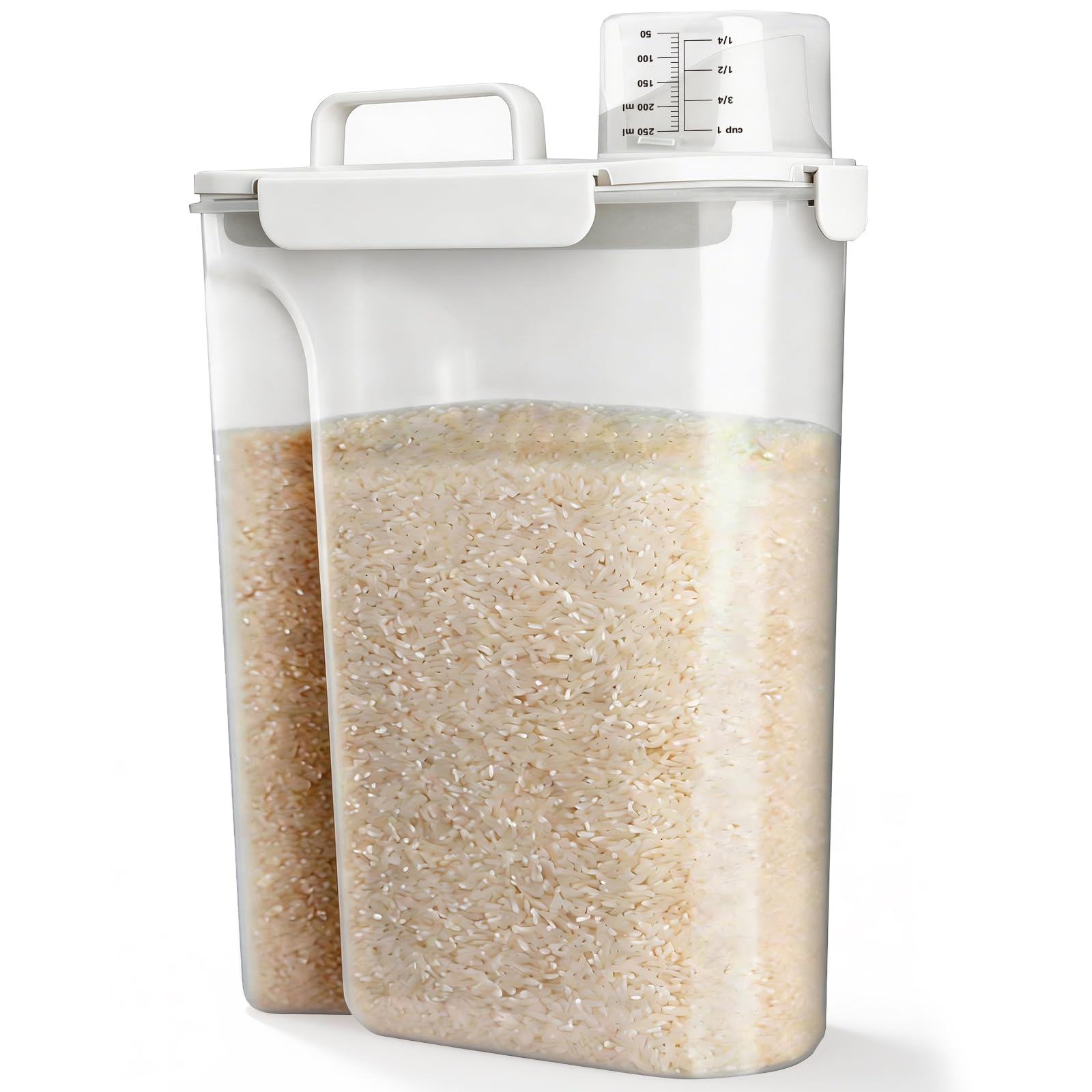 Viretec Reis-Aufbewahrungsbehälter, luftdichter Spender für Trockenfutter, 10 bis 9 kg, BPA-frei, transparenter Kunststoff, für Küche und Speisekammer, für Haferflocken, Müsli, Nudeln, Mehl, Weiß