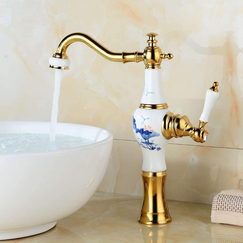 Robinet de lavabo en or et jade rétro mitigeur eau chaude et froide élégance européenne