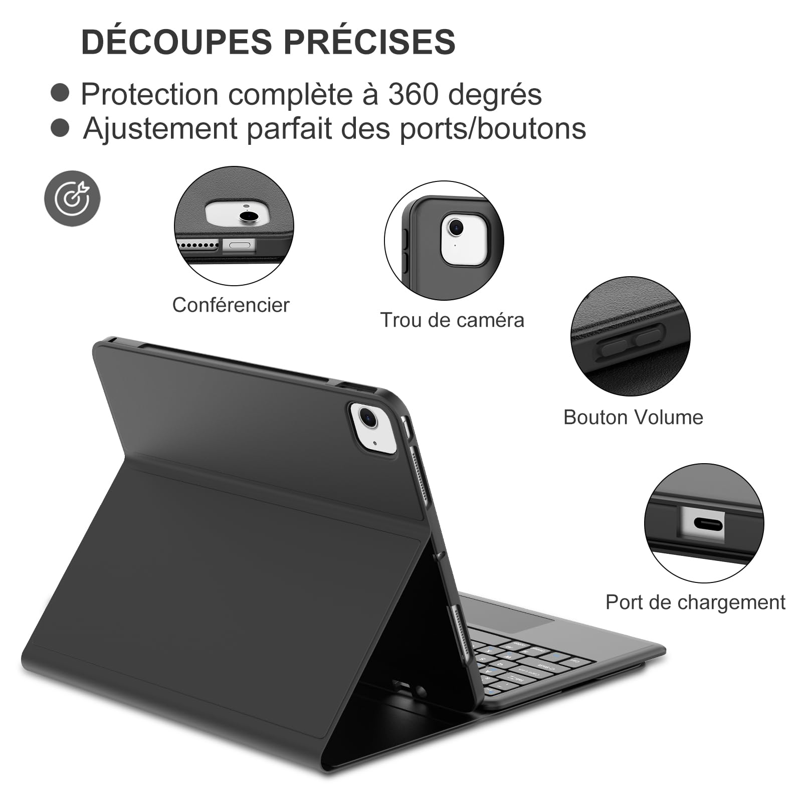 JADEMALL Clavier avec Touchpad pour iPad Air 13" M4/M3/M2 2026/2025/2024, AZERTY Français Clavier Détachable avec Trackpad pour iPad Air 13 Pouces M4/M3/M2 2026/2025/2024, Noir