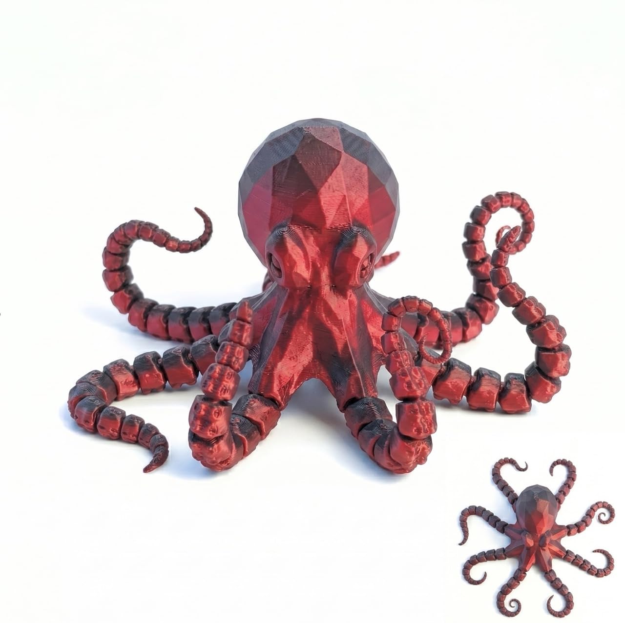 3D Printed Articulated Octopus - Flexible Sensory Desk Pet & Poseable Ocean Animal Figure, Stress Relief Toy for Kids & Adults, Unique Office Decor, ADHD Gift (Red,S)