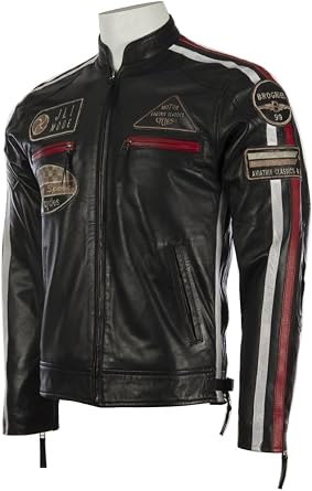 Aviatrix Men's Super-Soft Real Leather Band Collar Patch Fashion Biker Jacket (CXUS)