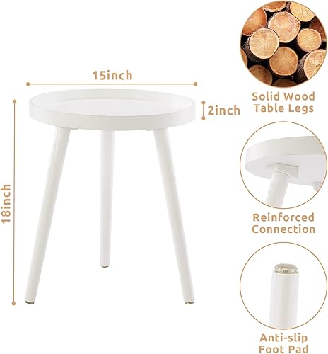 Miniatura 11 de Apicizon Mesa auxiliar redonda, mesa auxiliar blanca para sala de estar, dormitorio, espacios pequeños, mesa de noche de fácil montaje, 15 x 18