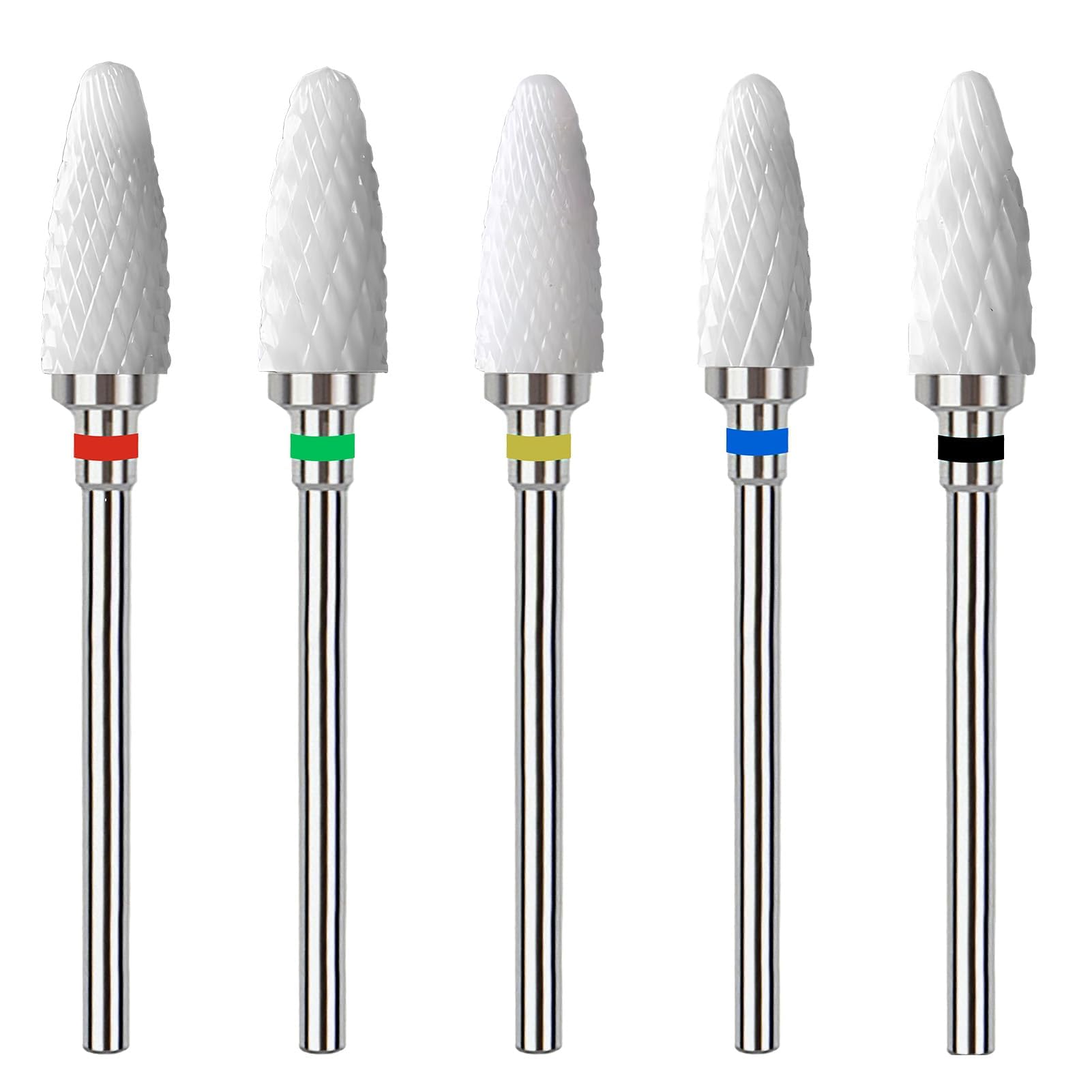 Set di Punte per Unghie in Ceramica Professionale, 3/32'' Forma di Mais, per Lucidatura Acrilico e Gel, Ideale per Manicure e Pedicure, Kit di 5 Pezzi per Tecnici e Appassionati di Nail Art