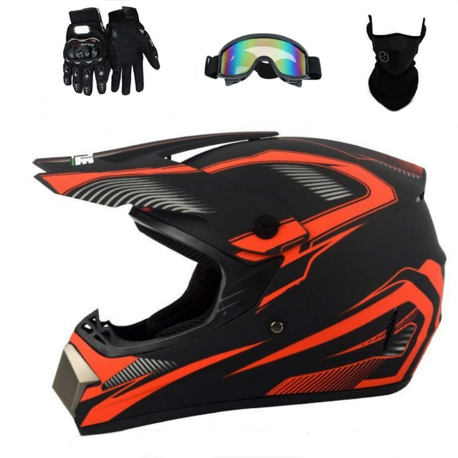 Casco de motocross, todoterreno, ATV, casco de lunares, dirtbike, unisex, juvenil, casco de moto con guantes, máscara de gafas (rojo, M)