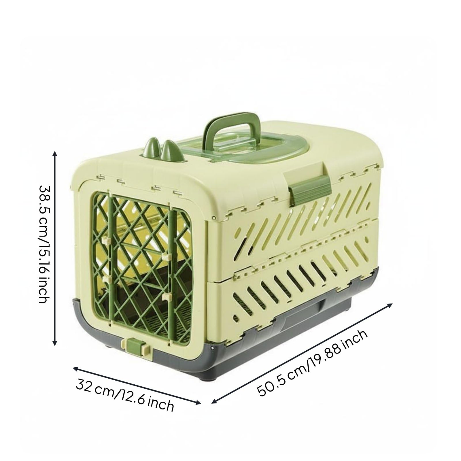 Gralara Transportín para Gatos Transportín Jaula Contenedor Mochila Plegable con Diseño Portátil y Estable Ventilación Lateral y Estructura Rígida Material PP, Verde