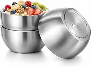 3 Pack Double Wall SUS304 Stainless Steel Bowl, 18 Oz/550ml Insulated Bowl for Ice Cream Cereal Soup Salad Snack, Dishwasher Safe, Food-grade Metal Bowls