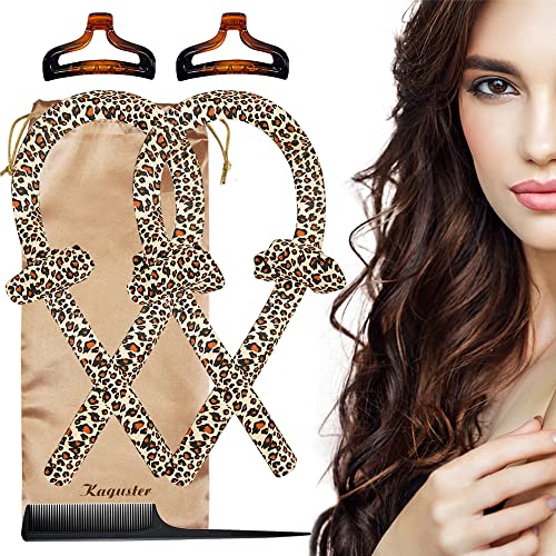 2 Pcs Heatless Curling Rod Headband ,100% Silk Soft Foam Heatless Hair Curlers For Long Hair, Heatless Curls, No Heat Silk Curls Headband, Curling Rod for Natural Hair in Overnight(Leopard)