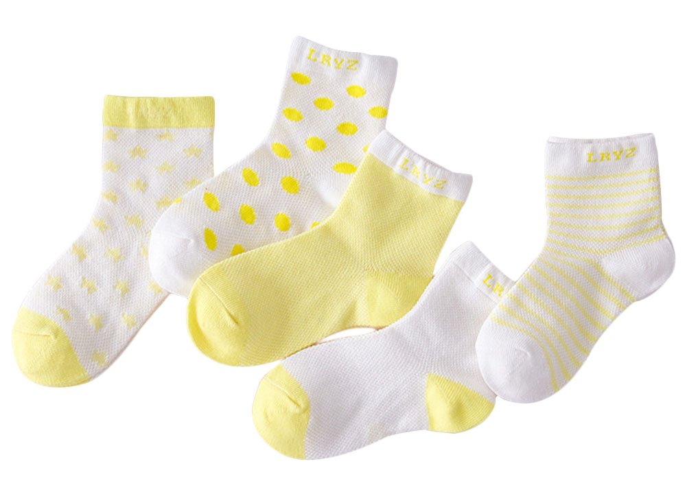 X&F Unisex Baby Cute Stripes Stars Cotton Socks Toddler Newborn Socks(Pack of 5), 0-12 Months, Yellow