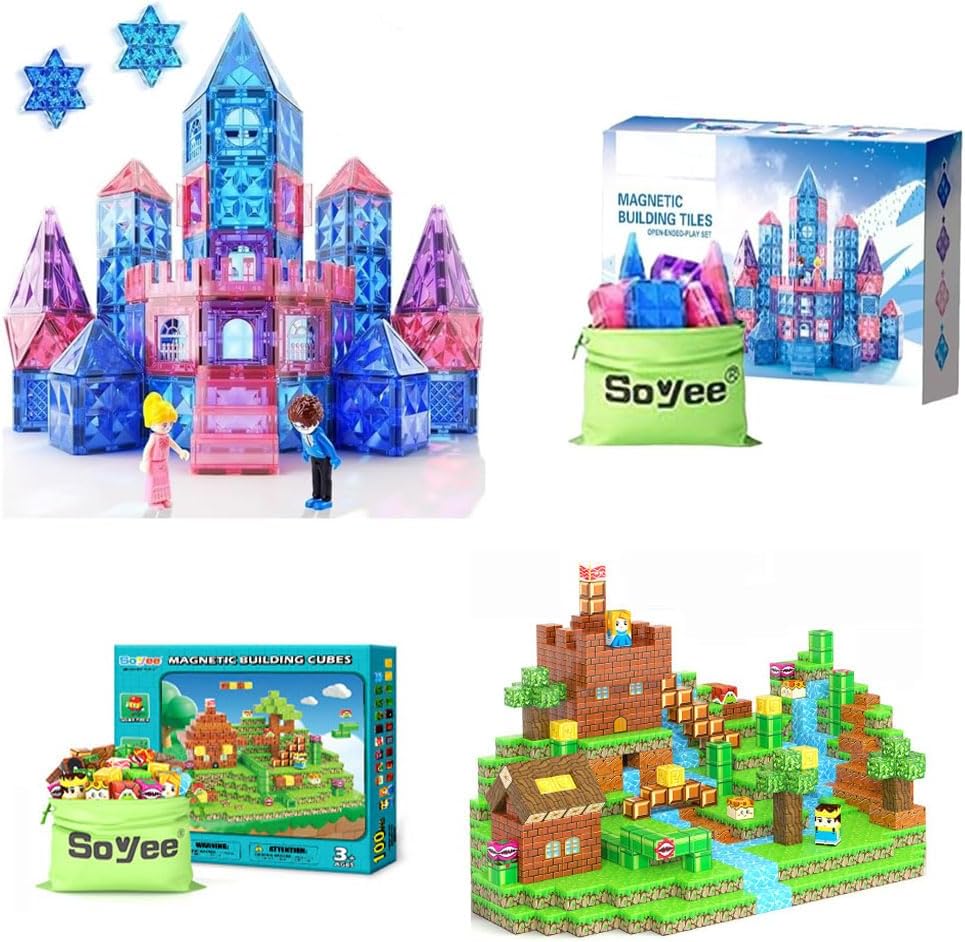 158PCS Magnetic Building Blocks Princess Toys for 3-8 Year Old Girls & Boys Sensory Toy for Toddlers Magnetic Toys