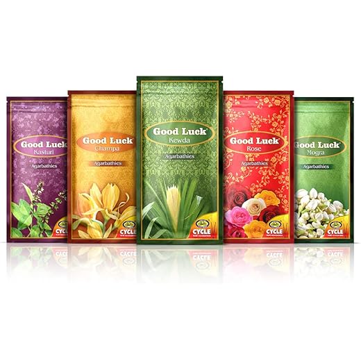 Cycle Pure Agarbatti Combo Pack | 5N | Good Luck Kewda, Kasturi, Champa, Rose, Mogra | Floral Natural Incense for Puja, Meditation, Freshness, Happy Vibes