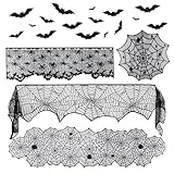 XIMEY Mantel Halloween Tela, Mantel de Telaraña de Halloween Negro Decoración, Mantel Mesa Rectangular (5 artículos)