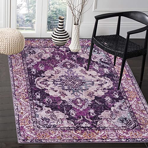 Bohemian Medallion Chic Area Rug,3'X 5' Purple Living Room Bedroom Dining Room Non-Slip Backing Soft Faux Wool Floor Carpet For Kitchen Bedroom Bathroom Dining Room #TOP17