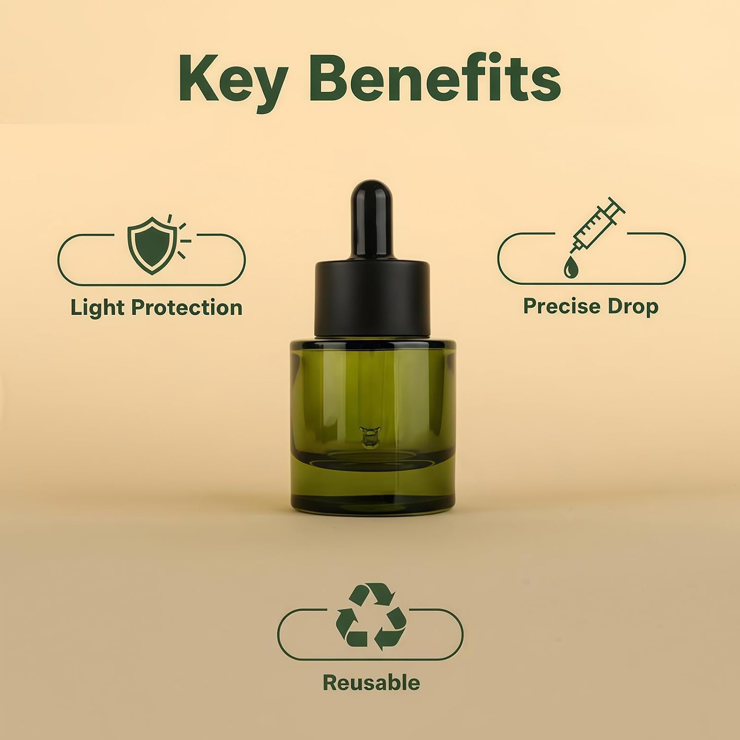 Happyupcity 2Pcs 30ml/1 oz Glass Dropper Bottles with Black Eye Droppers Lid Empty Refillable Essential Oil Bottles Travel Perfume Sample Vials Essence Liquid Cosmetic Containers