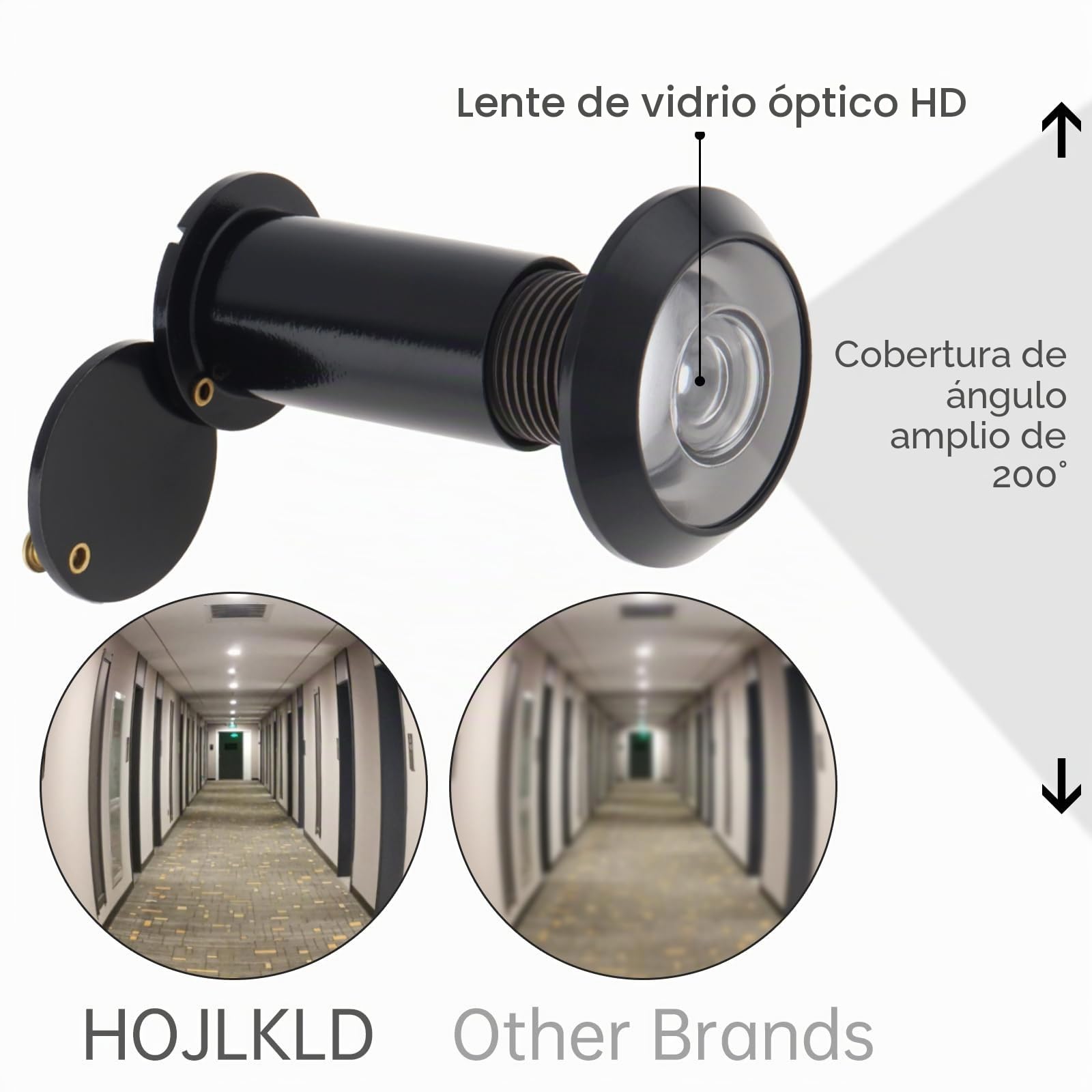Mirilla para puerta, Visor de puerta de 200 grados con broca de 16mm para puertas de 38mm a 60mm (Negro)