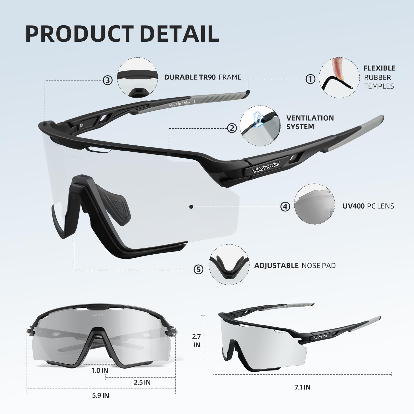 Gafas de sol fotocromáticas para hombres y mujeres, gafas deportivas de transición para pickleball, ciclismo, correr, béisbol, sóftbol