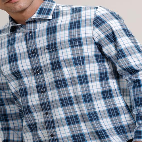 Image of BASICS 100% Cotton Checked Shirt for Men | Slim Fit | Everyday Smart Casual Wear | Full Sleeve