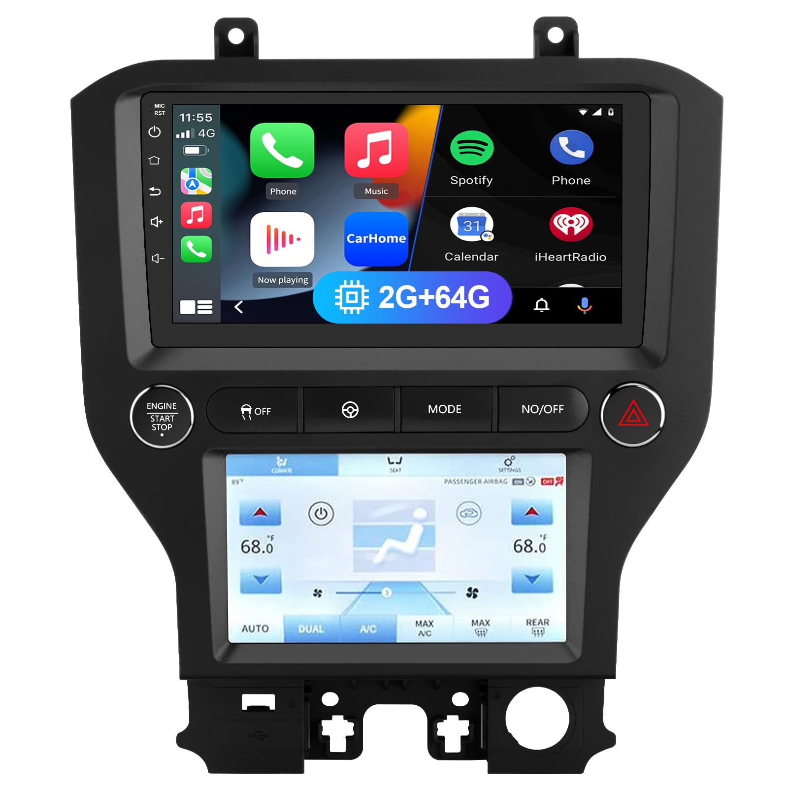 Android 12 [2G+64G] Car Stereo Radio Compatible for Ford Mustang 2015-2021 Dual Screen Radio Upgrade,Wireless CarPlay Android Auto Head Unit Built-in DSP Bluetooth WiFi SWC MirrorLink